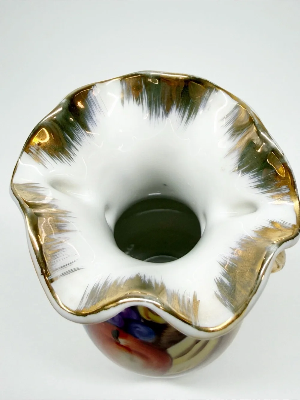 Vintage Enesco Japan Hand Painted Fruit Fluted Mini Urn Vase 6.5”